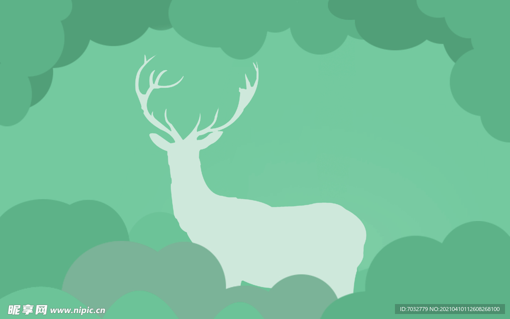林中的鹿 小鹿 绿色 云朵