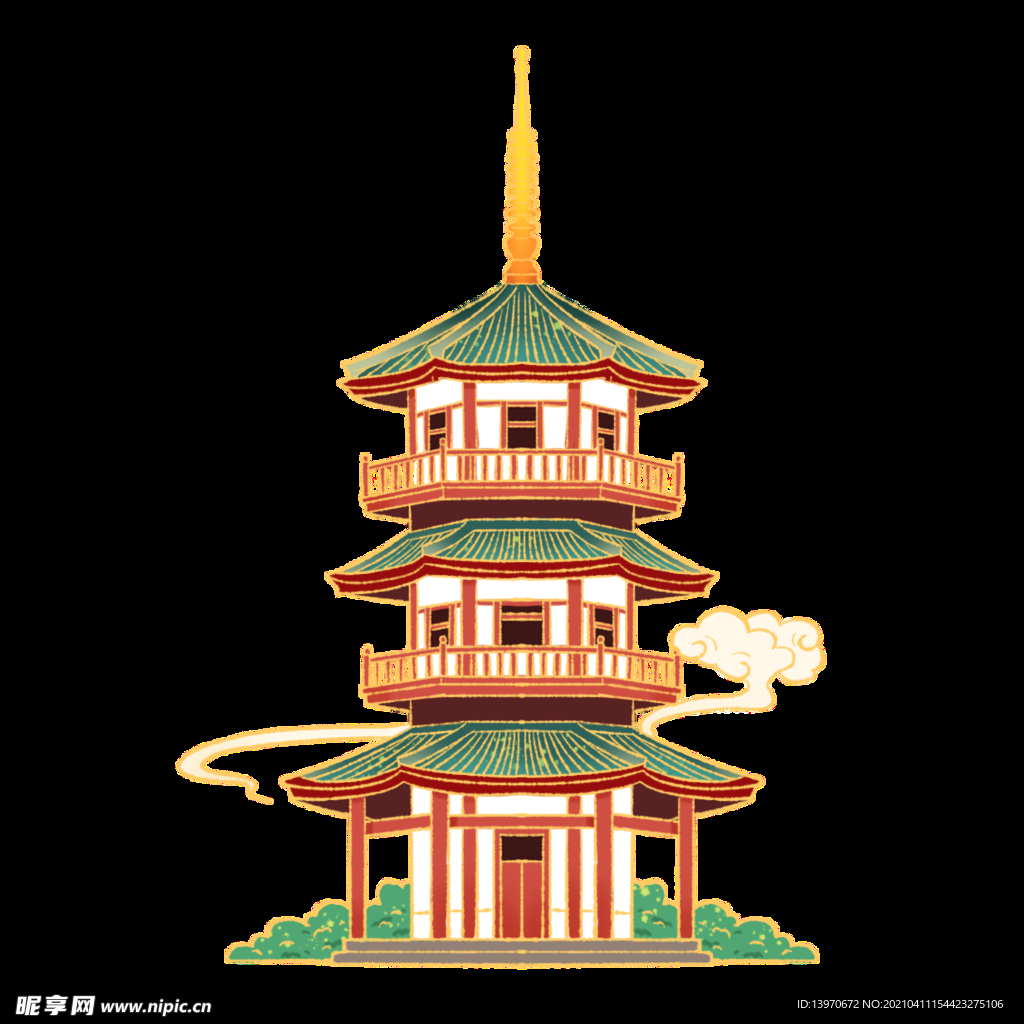 国潮中式建筑祥云寺庙.png