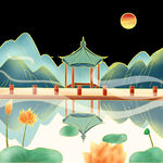 中国风山水廊桥