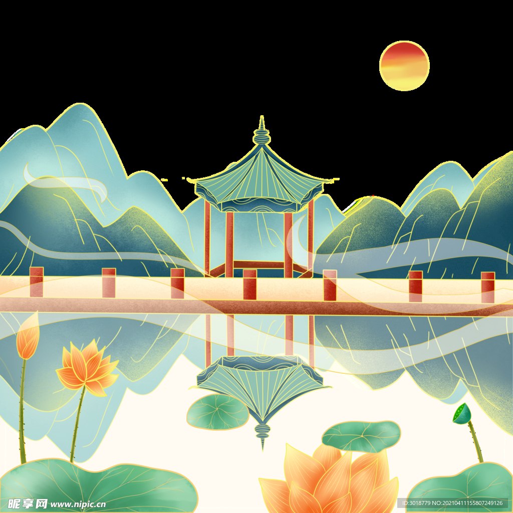 中国风山水廊桥