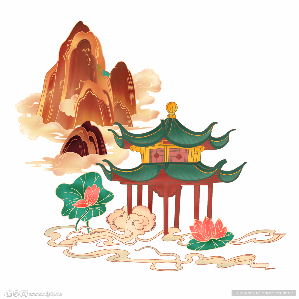 宫廷工笔风山水