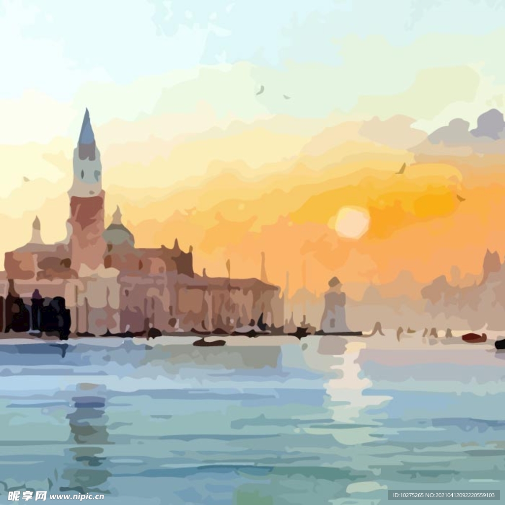 印花矢量图艺术效果水彩风景画
