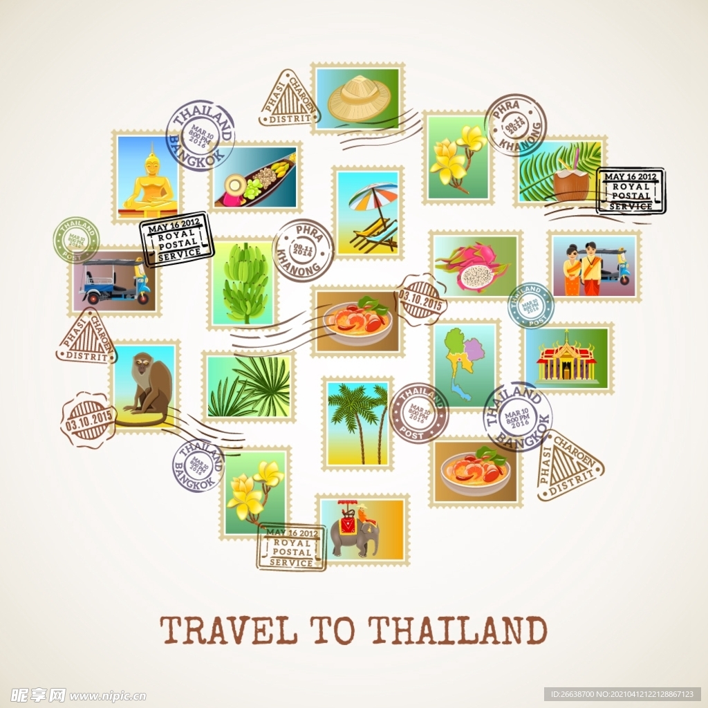 泰国风情旅行邮票