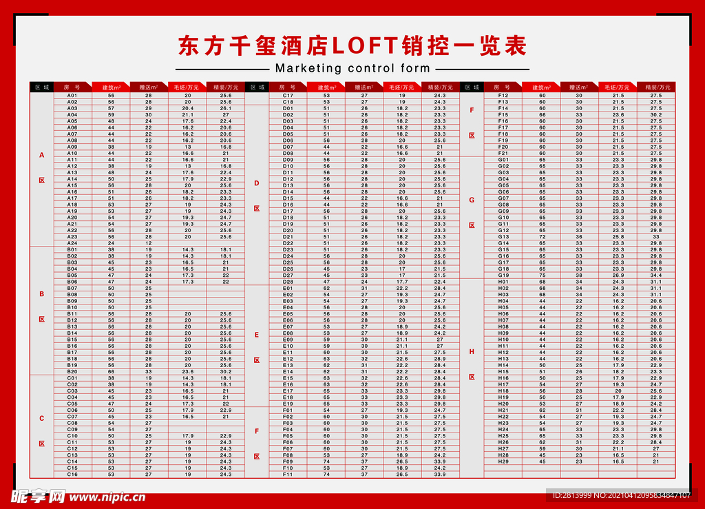 房地产销控表