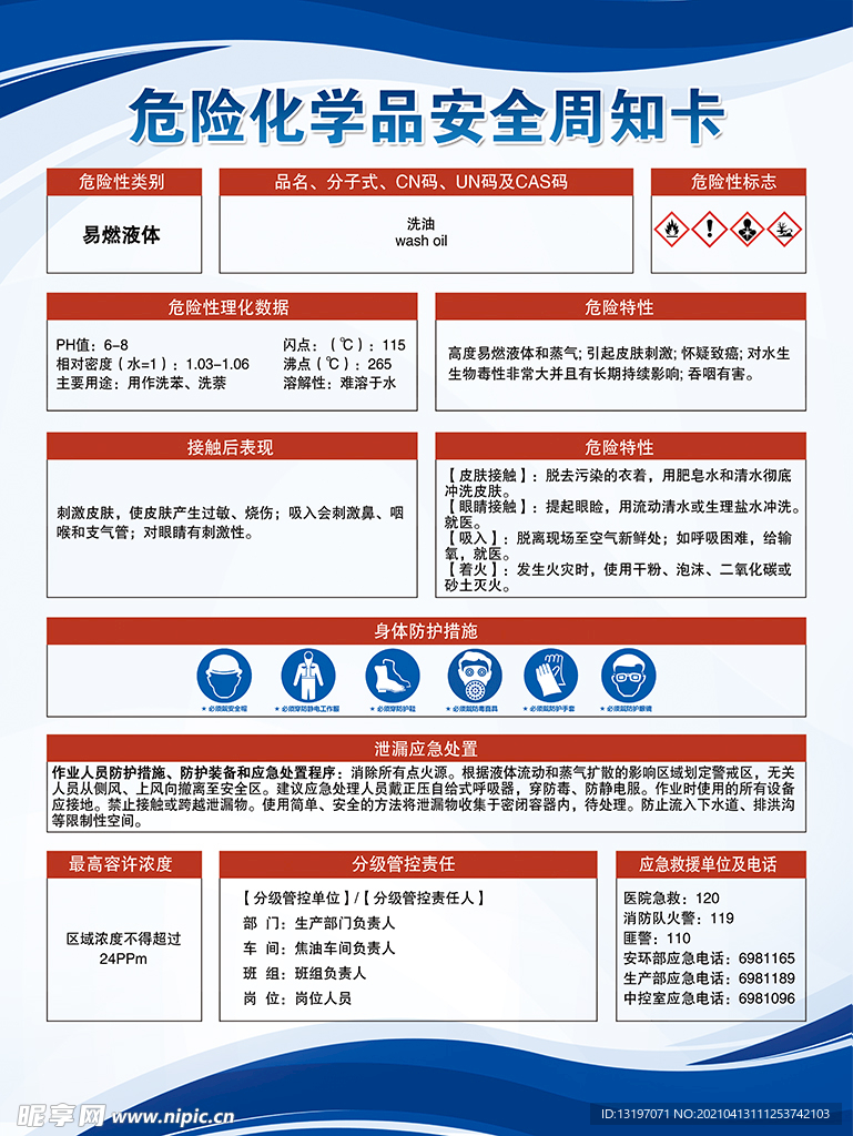 洗油危险化学品周知卡