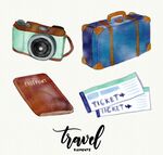 水彩绘旅行物品