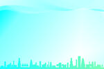 蓝色城市剪影曲线背景图