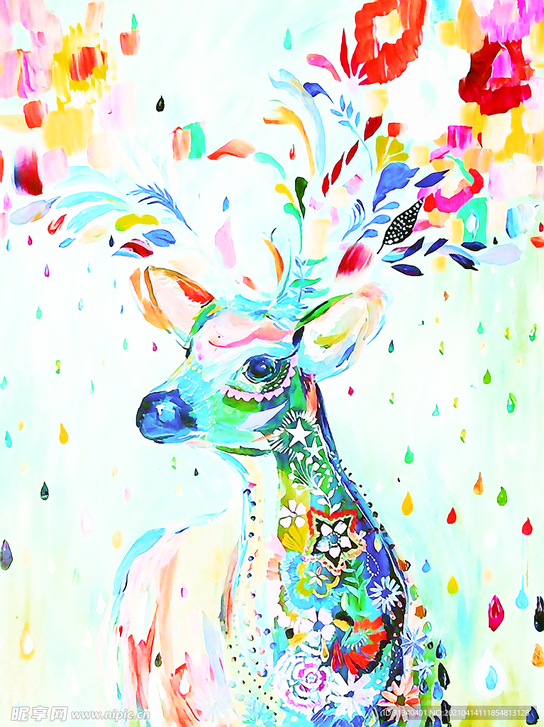 数码  印花   油画  小鹿