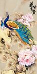 中式富贵牡丹孔雀玄关画