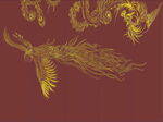 中式金色线描凤凰壁画背景墙装饰