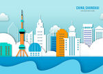 城市旅游剪纸海报