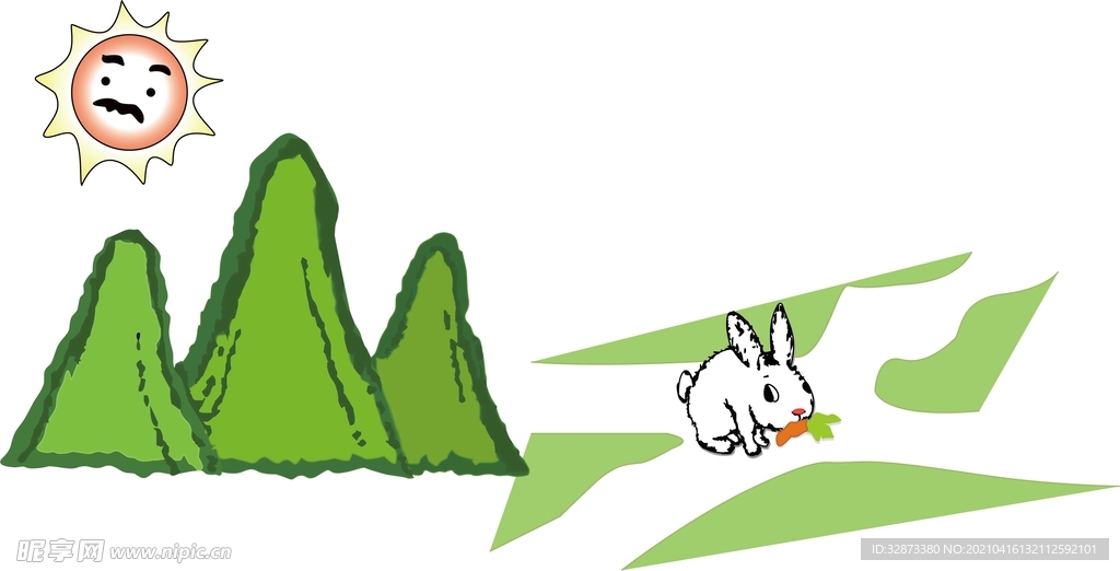 矢量图 太阳 山 小兔子