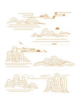 中国风线性山水山纹祥云纹
