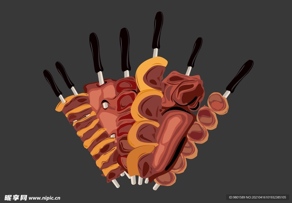 巴西大串烤肉手绘矢量图