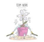 合作浇花的人物