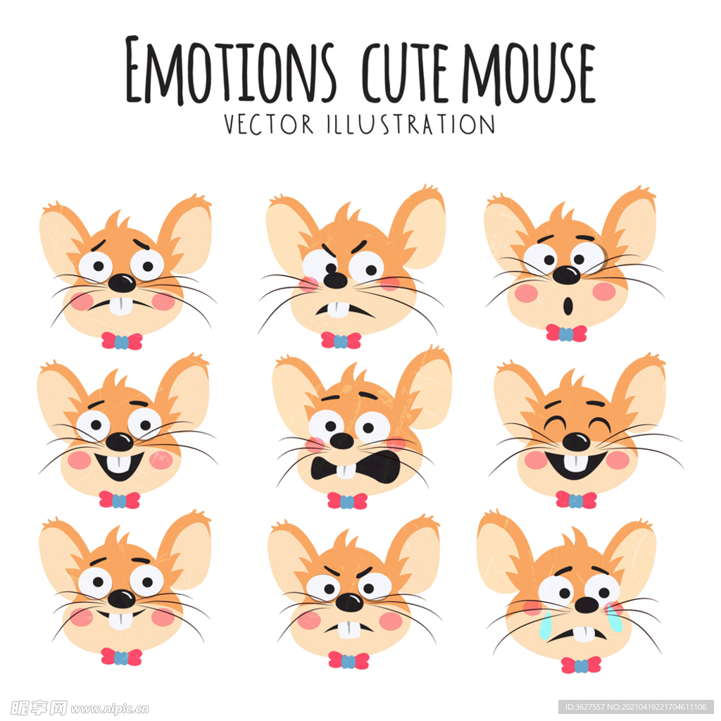 9款卡通老鼠表情矢量素材