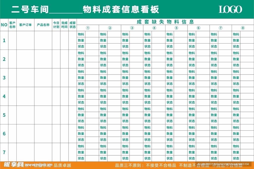 车间物料成套信息看板