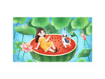 立夏美女手绘插画设计