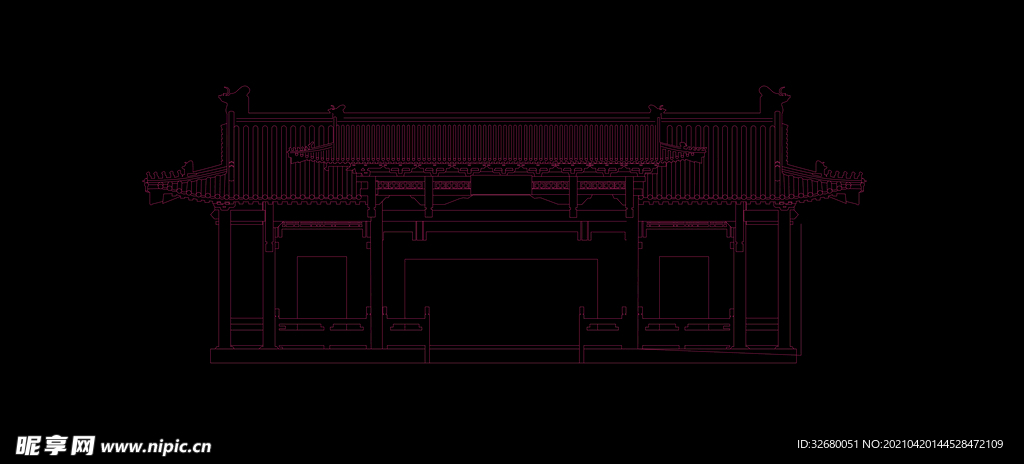 建筑戏台子线描