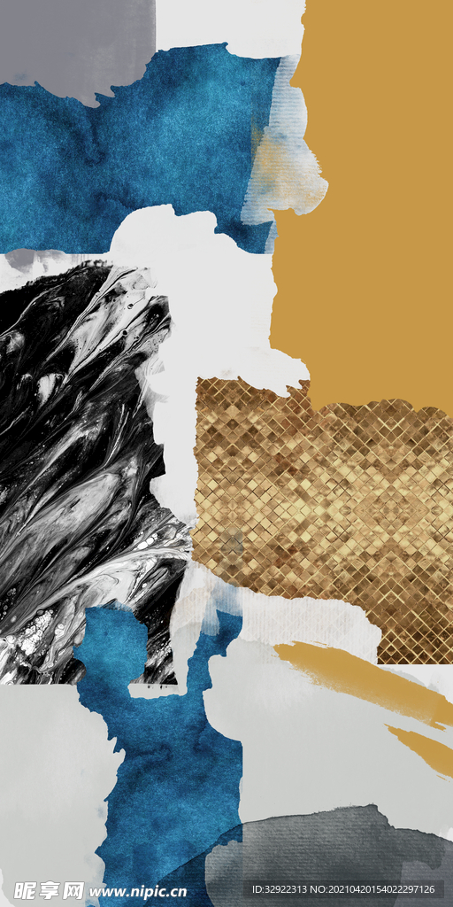 抽象几何金箔画