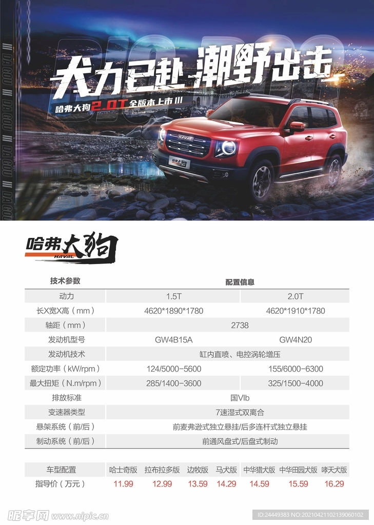 哈弗大狗参数牌