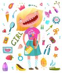 女孩与日用品插画