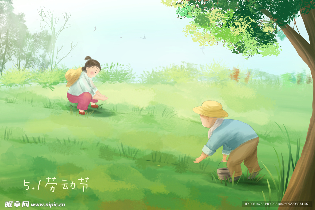 拔草的小孩子