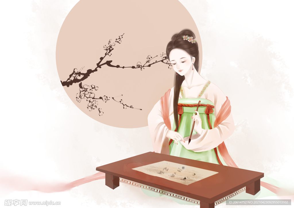 写毛笔字的优雅女人