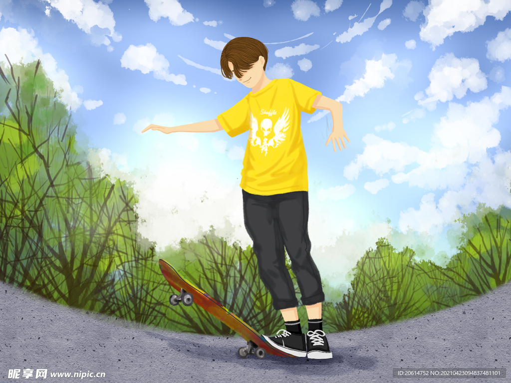 玩滑板的炫酷少年