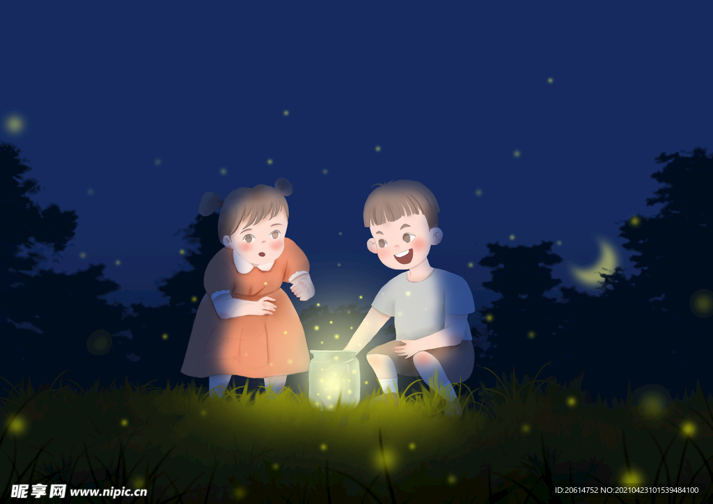 夜色下玩耍的少年