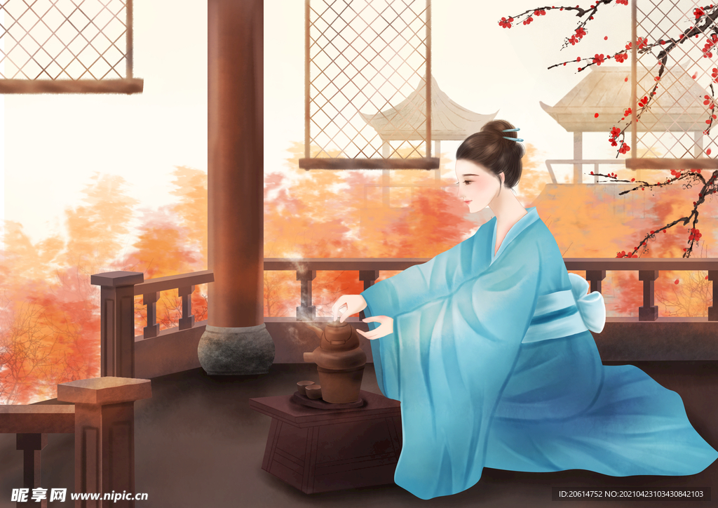 煮茶的美女