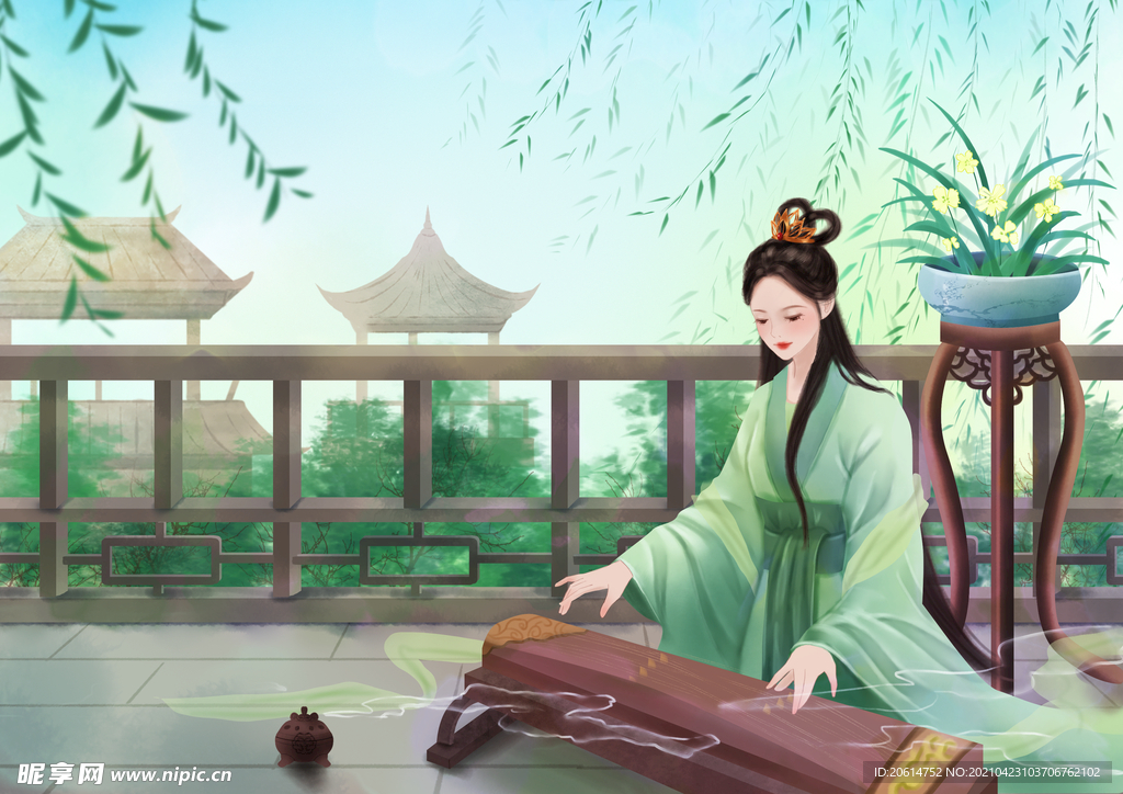 弹古筝的美女