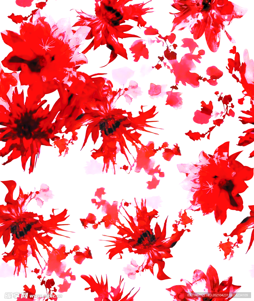 红色水彩花