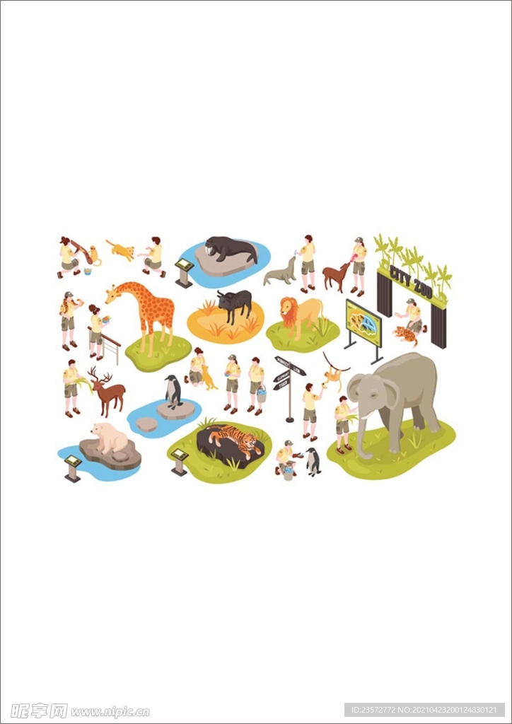 等轴测动物园插图