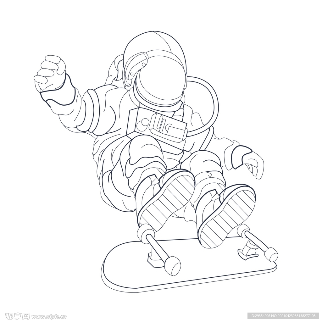 手绘插画滑板宇航员图片