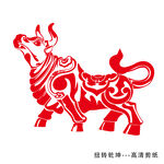 中国风红色牛剪影 牛转乾坤动物