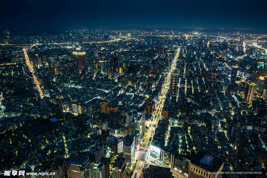 航拍繁华城市高楼大厦的夜晚灯火