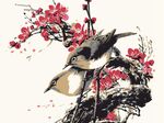 绘画花鸟矢量
