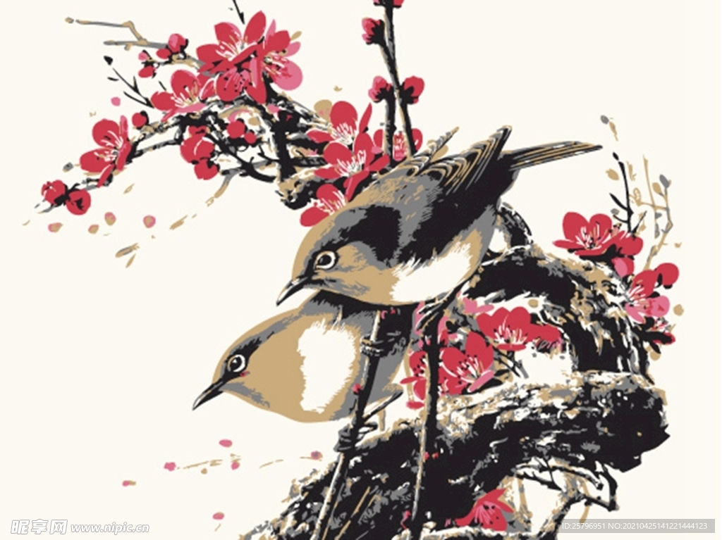 绘画花鸟矢量