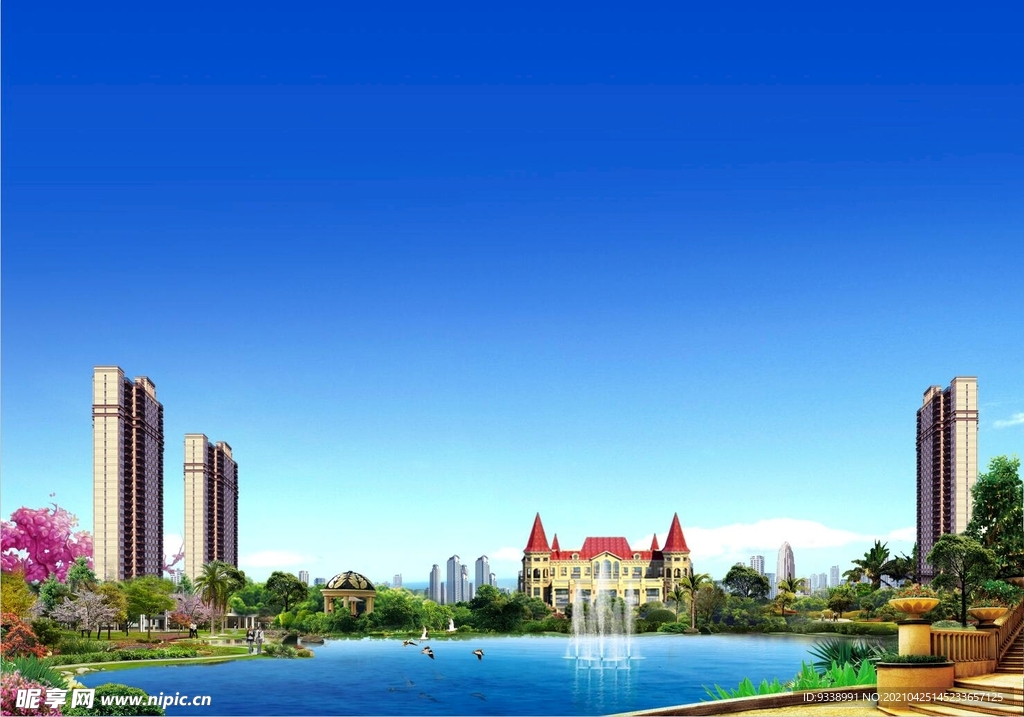 房地产 湖景 园林 效果图
