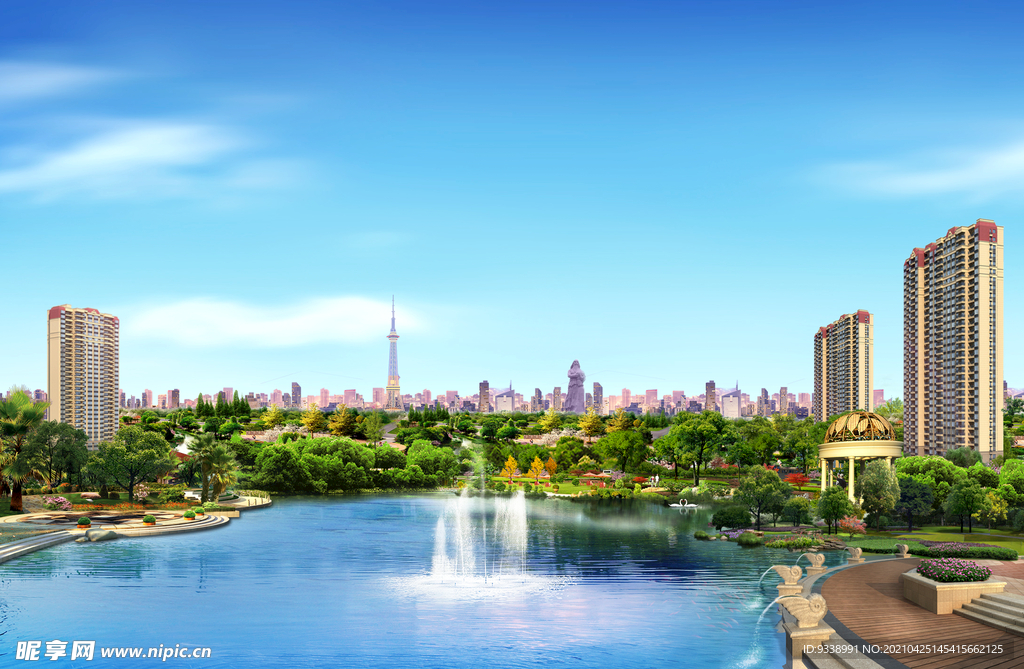 房地产 湖景 园林 效果图