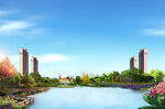 房地产 湖景 园林 效果图  