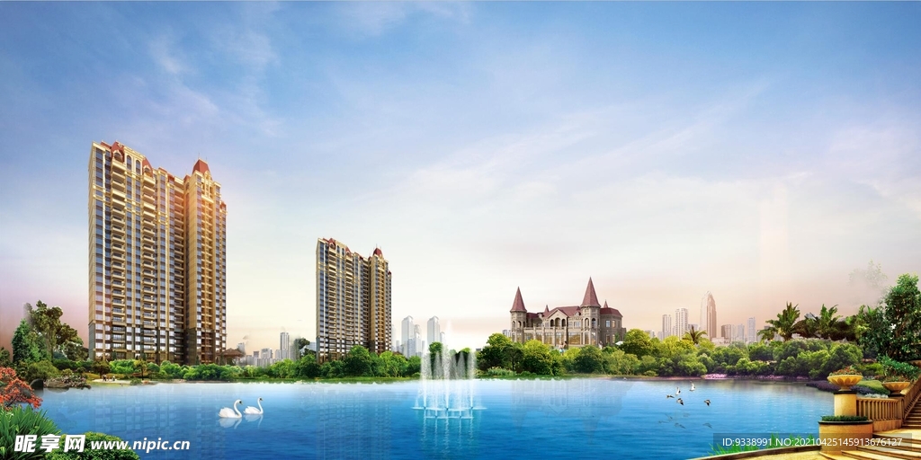 房地产 湖景 园林 效果图