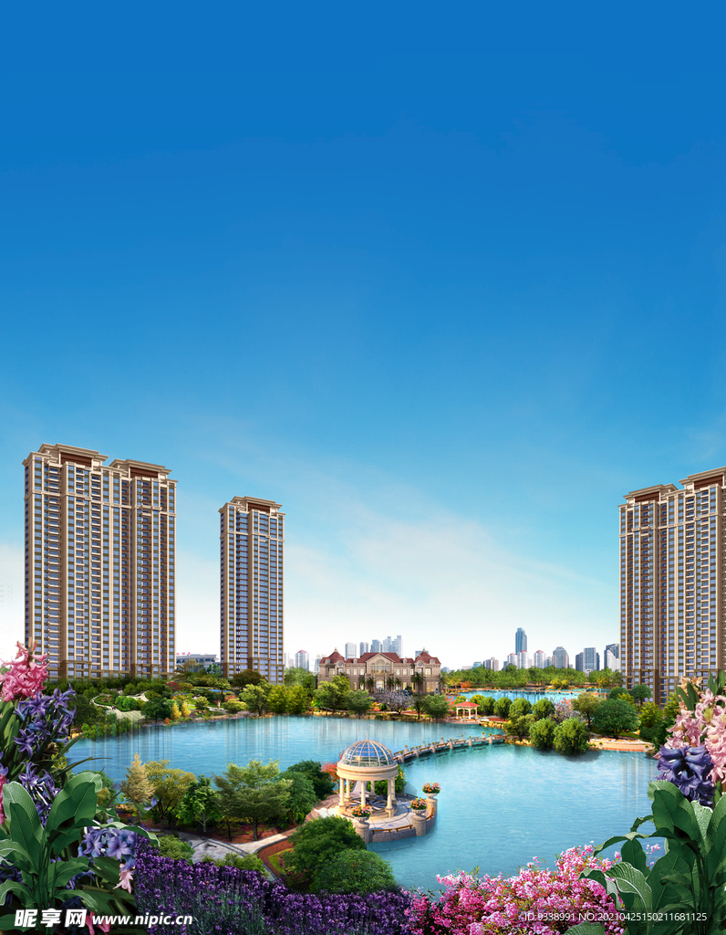 房地产 湖景 园林 效果图  
