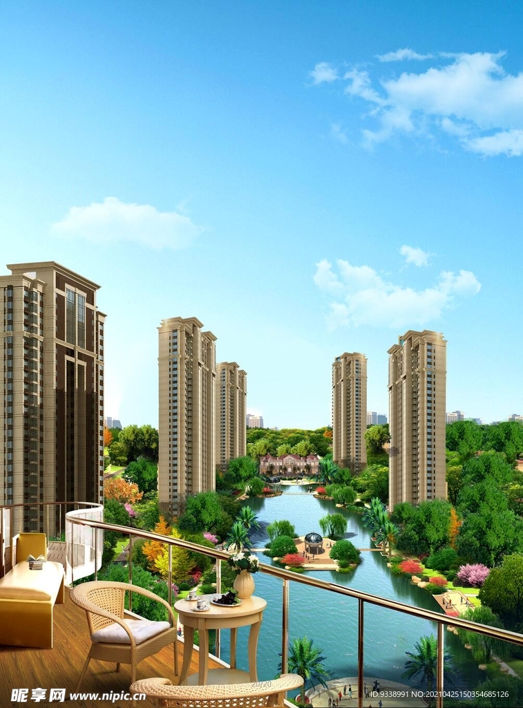 房地产 湖景 园林 效果图  
