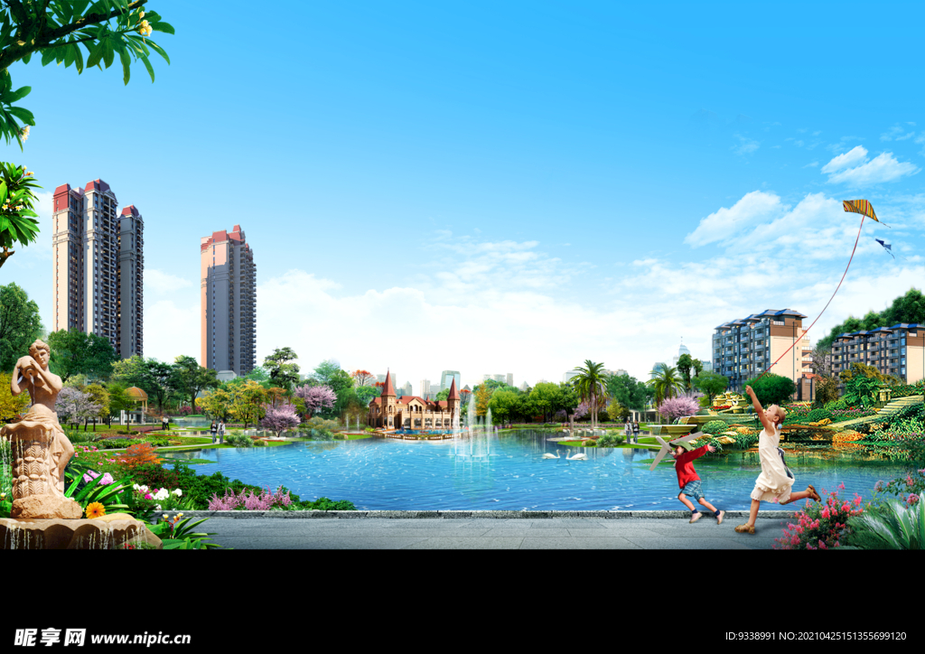 房地产 湖景 园林 效果图