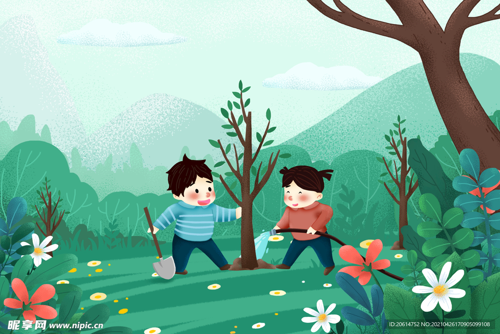 植树节漫画海报
