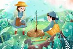 小朋友在植树