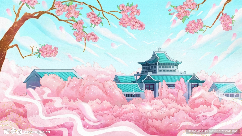 花丛中的亭台楼阁