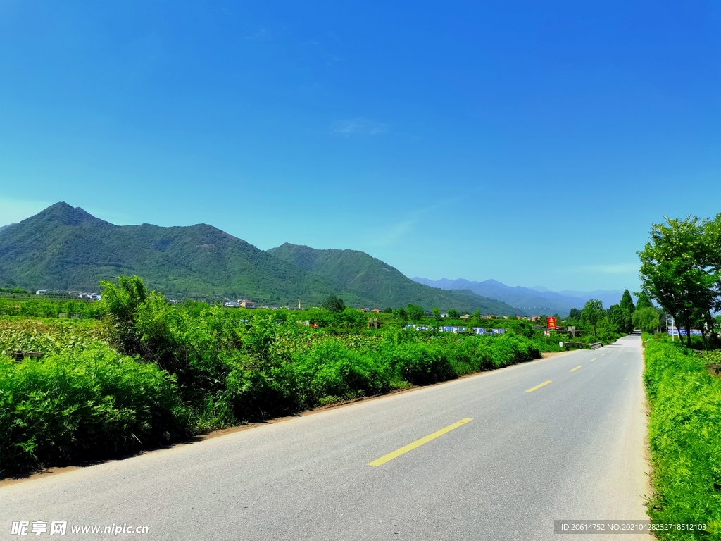 蓝天下的乡村道路风景